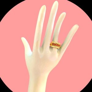 Red Stone and Crystal Round Zirconia, Gold Band, Size 8-3/4